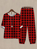Linen Casual Women's Plaid Print Two Pieces Set