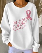 Women'S Breast Cancer Promotional Print Casual Waffle Sweatshirt