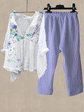 Linen Women's Dragonfly Print Casual Two Pieces Set