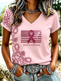 Women's Flag Pink Ribbon Print Printed T-shirt