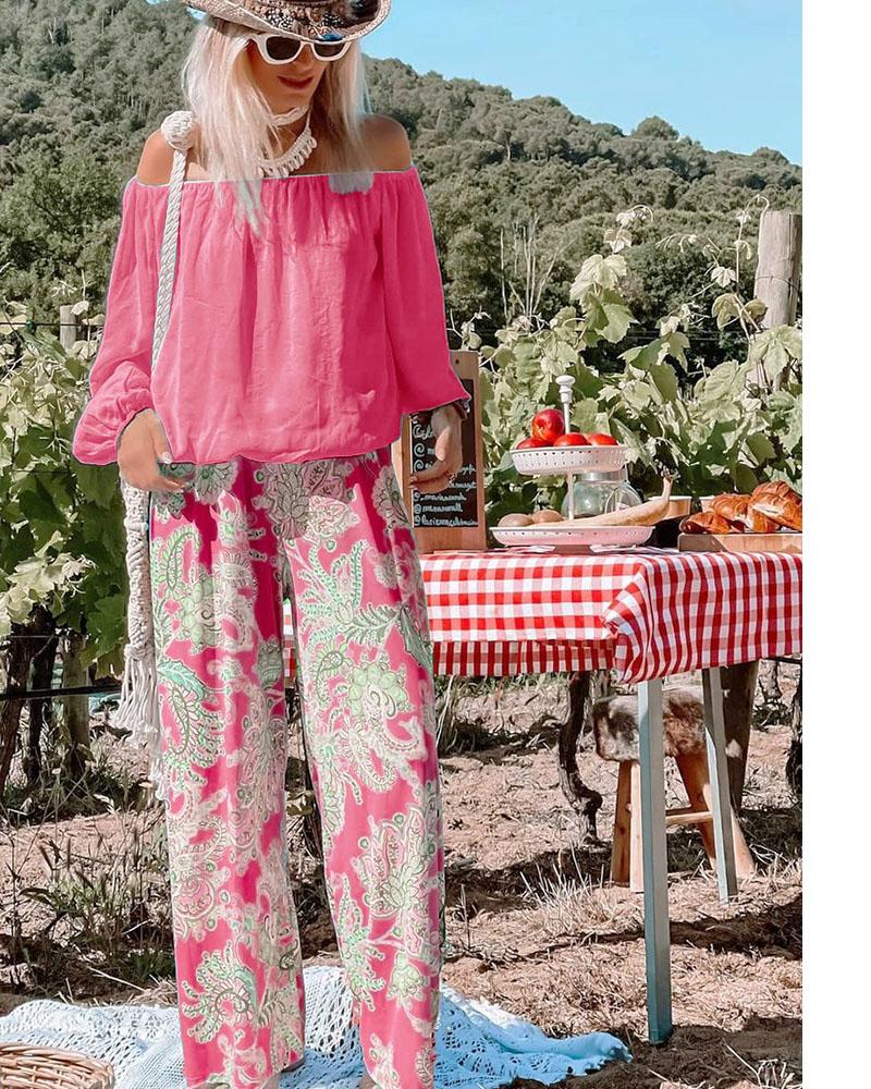 Summer Fashion Floral Print Off Shoulder Suit