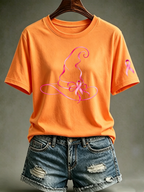 Women's Pink Witch Hat Printed Casual T-Shirt