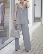 Fashion Simple V Neck Sleeveles Two-piece Suit