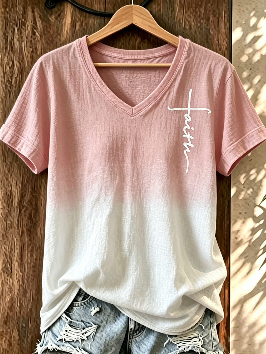 Faith Cross Commemorative Print V-neck Top