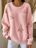 Women'S Floral Pattern Casual Knit Sweatshirt