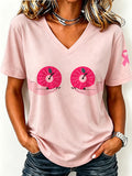 Women'S Pink Ribbon Print Printed T-Shirt