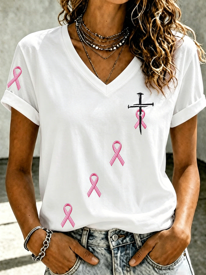 Women's Breast Cancer Awareness Belief Cross Casual T-shirt