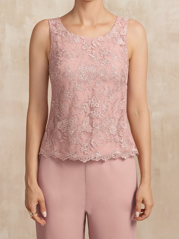 Pink Chiffon Lace Mother Bride Dress Three Piece Set