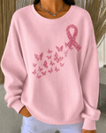 Women'S Breast Cancer Promotional Print Casual Waffle Sweatshirt
