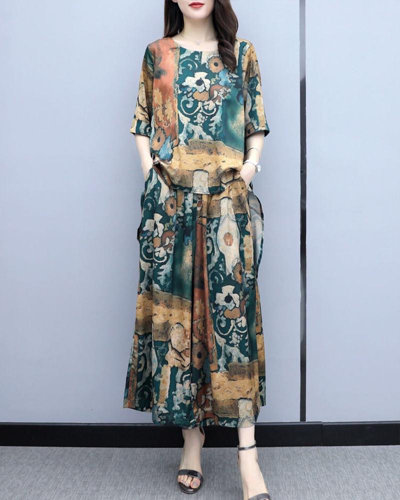 Ethnic Style Printing Irregular Casual Two-piece Suits