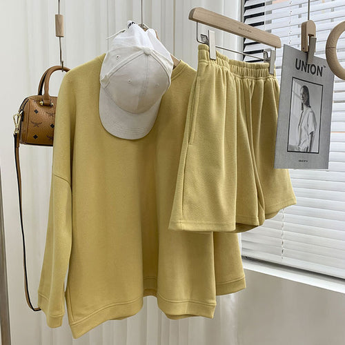 2022 New Women Spring Autumn Hoodie Mini Shorts Good Quality Cotton Material Two Pieces Sets Ladies Outfits Fashion Clothes