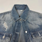 Ripped Holes Frayed Hem Denim Jacket