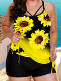 Sunflower Printed Gradient Color Plus Size Swimwear Suit