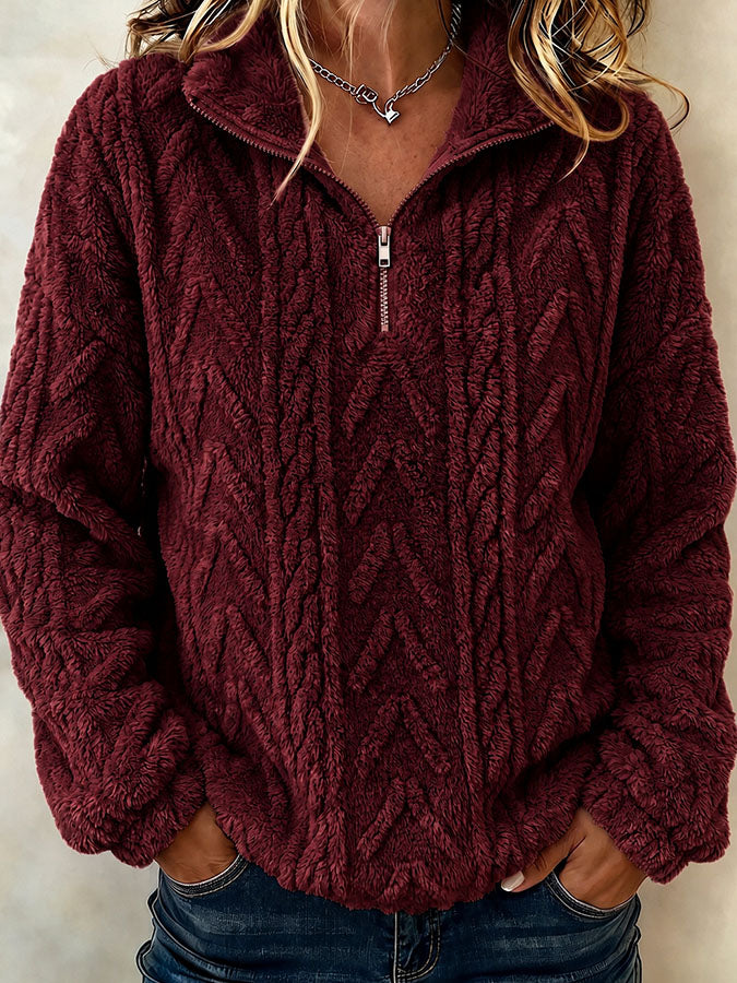 Women'S Solid Color Multi-Color Casual Collar Zipper Long Sleeved Sportswear