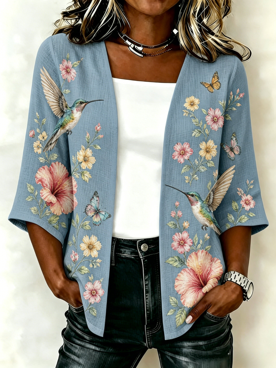 Women's Hummingbird Floral Printed Cardigan
