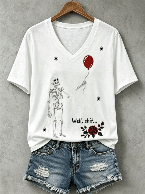 🔥🔥2nd 50% Off 🔥🔥Women's Halloween Well, shit... Printed V-Neck T-Shirts