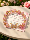 Pink October Breast Cancer Awareness Month Beaded Bracelet
