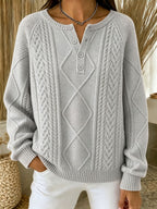 Women'S Casual Printed Henry Button Striped Knitted Top