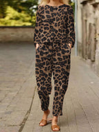Leopard Print Casual Women Two Pieces Set