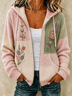 Ladies' Retro Floral Patchwork Casual Hoodie