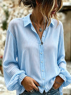 Women's casual cotton linen bubble sleeve shirt