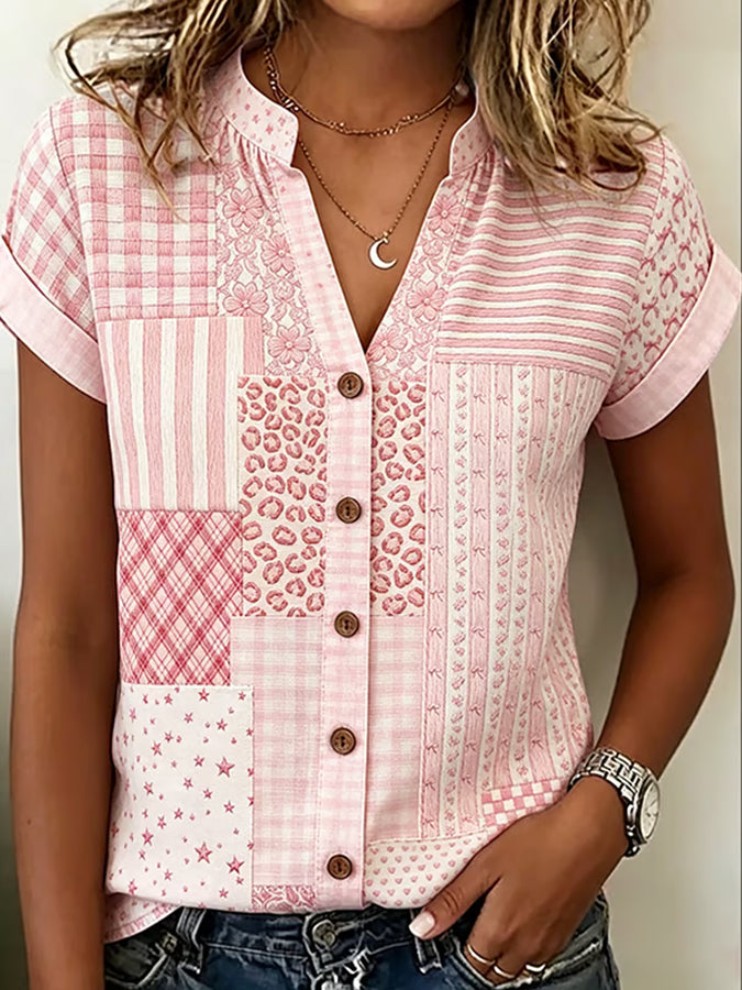 Women'S Pink Art Printed Casual Shirt