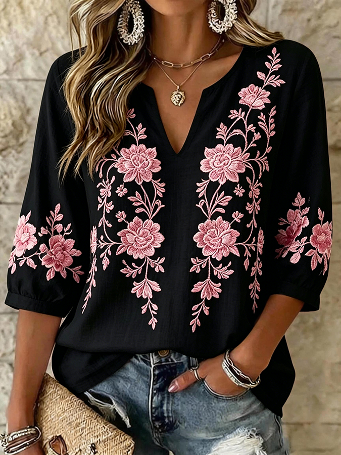 Women's Casual Breast Cancer Awareness Pink Flower Top
