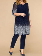 Three-Piece Suit Of Round Neck Vest Printed Long-Sleeved Top Coat And Trousers