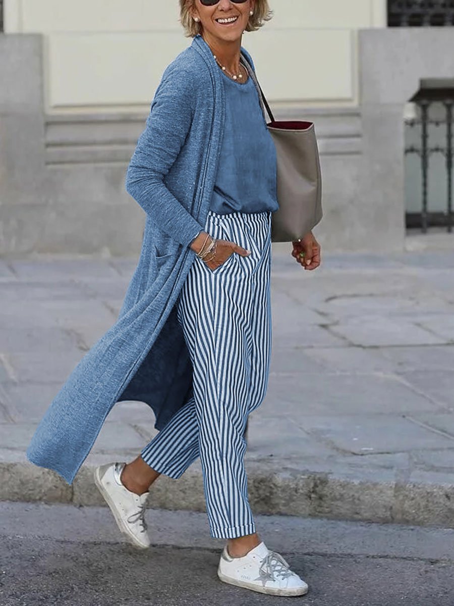Simple Casual Loose Top Pants Coat Three Piece Suit