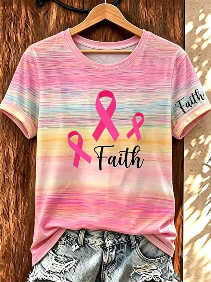 Women'S Casual Breast Cancer Belief Pink Art T-Shirt