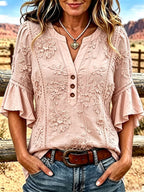 Women'S Casual Printed Hollow Top