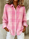 Women'S Pink Plaid Breast Cancer Casual Shirt
