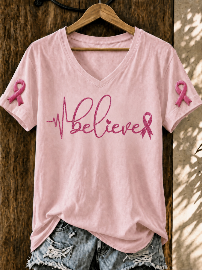Women'S Breast Cancer Awareness Printed T-Shirt