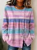 Women'S Breast Cancer Awareness Promotion Pink Printed Cotton Linen Long Sleeve Shirt