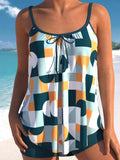 Geometric Print Bowknot Tankini Set