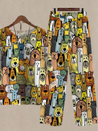 Spring And Autumn Multicolor Cartoon Puppy Print Two-piece Suits