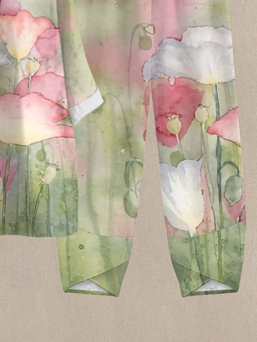 Watercolor Poppy Floral Print Set of Two