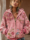 Women's Breast Cancer Awareness Flower Print Zipper Hoodie