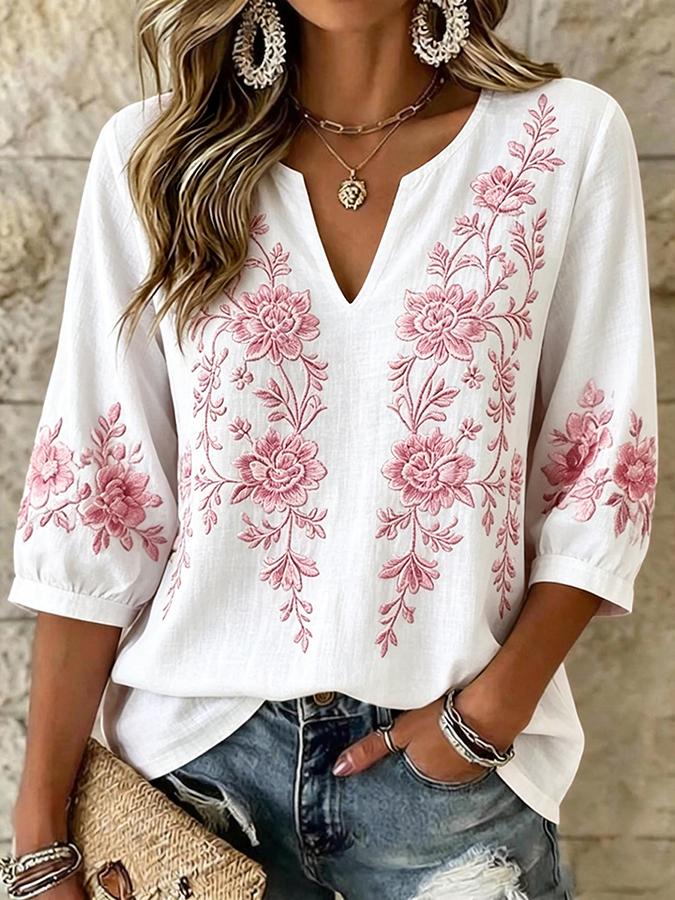 Women's Casual Breast Cancer Awareness Pink Flower Top
