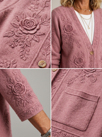 Women's Breast Cancer Awareness Pink Floral Embossed Printed Cardigan