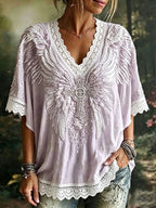 Women's Elegant Wings, Cross, Floral Cotton Linen Top