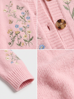 Women's Breast Cancer Awareness Butterfly Floral Embroidered Cardigan