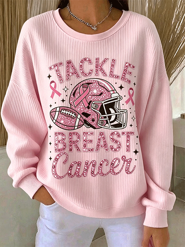 Women'S Tackle Breast Cancer Football Ribbon Graphic Ribbed Top