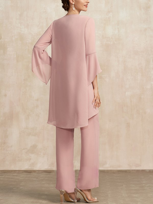 Pink Chiffon Lace Mother Bride Dress Three Piece Set