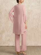 Pink Chiffon Lace Mother Bride Dress Three Piece Set
