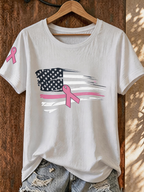Women's Simple Breast Cancer Combined With Flag Printed T-Shirt