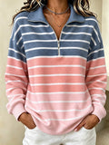 Women's Casual Striped Zip-Up Sweatshirt