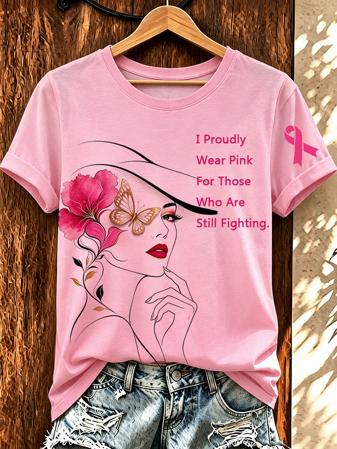 Women's Breast Cancer Awareness Printed Casual T-Shirt