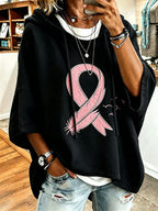 Women'S Vintage Breast Cancer Ribbon Print Hoodie