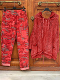Zipper Hooded Coat And Camouflage Pants Set